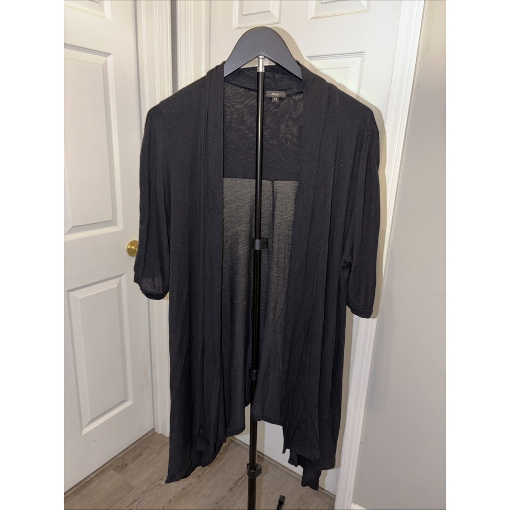Storm Open Front Short Sleeve Stretch Black Cardigan Med Summer Layer Travel EUC
